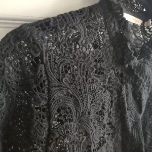 Soft Surroundings black crochet lace shirt - button front shirt - EUC - size M